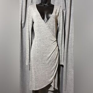 Forever 21 Light Gray Long Sleeve Wrap Dress